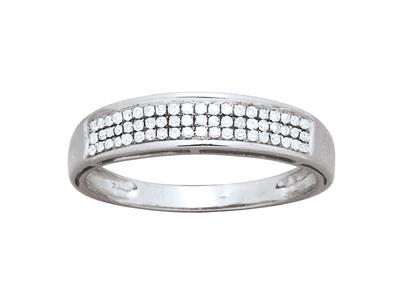 Fede Nuziale Con Diamanti Incastonati Su 3 File, Diamanti Da 0,19 Ct, Oro Bianco 18 Kt, Misura Del Dito 5 - Immagine Standard - 1