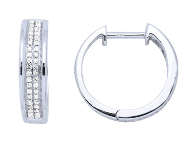 Orecchini A Cerchio A 2 File, Diamanti Da 0,20 Ct, 13 Mm, Oro Bianco 18 Carati