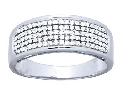 Anello Incastonati In 5 File, Diamanti Da 0,34 Ct, Oro Bianco 18 Kt, Misura Del Dito 52 - Immagine Standard - 2