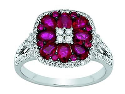 Anello Con Rubino 1,60 Ct, Diamanti0,63 Ct, Oro Bianco 18 Kt, Dito 54 - Immagine Standard - 1