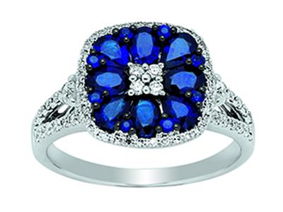 Anello Zaffiri 1,60 Ct E Diamanti 0,63 Ct, Oro Bianco 18 Kt, Dito 52 - Immagine Standard - 2