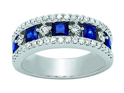 Anello Zaffiri 1,49 Ct, Diamanti 0,57 Ct, Oro Bianco 18 Kt, Dito 54 - Immagine Standard - 1