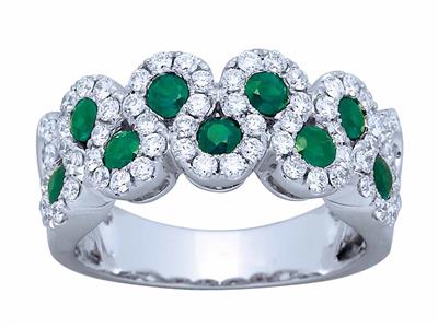 Anello Smeraldi 0,80 Ct E Diamanti 0,72 Ct, Forma A Onde, Oro Bianco 18 Kt, Dito 54