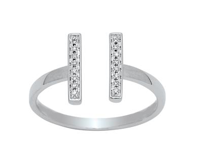 Anello Aperto A Doppia Barretta, Diamanti Da 0,06 Ct, Oro Bianco 18 Kt, Misura Del Dito 54