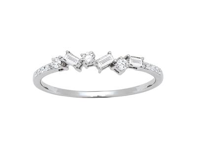 Fede Nuziale Mezzo Giro Dominos, Baguette Da 0,22 Ct E Diamanti Rotondi, Oro Bianco 18k, Dito 58 - Immagine Standard - 1