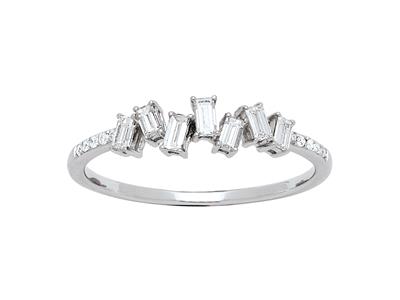 Anello Semi-eterno Domino, Diamantitaglio Baguette E Taglio Rotondo D A 0,22 Ct, Oro Bianco 18 Carati, Ta - Immagine Standard - 1