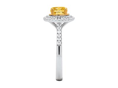 Anello Solitario, Diamante Giallo Ovale 0,77 Ct, Diamanti 0,28 Ct, Orobianco 18 Kt, Dito 54 - Immagine Standard - 2