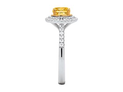 Anello Solitario, Diamante Giallo Ovale 0,77 Carati, Diamanti 0,28 Carati, Oro Bianco 18 Carati, Dito 54 - Immagine Standard - 2