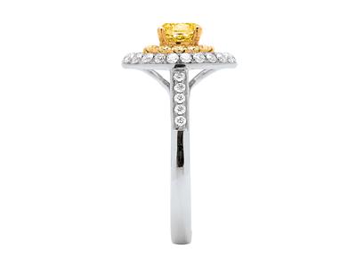Anello Solitario, Diamante Giallo Ovale 0,63 Ct E Rotondi 0,20 Ct, Diamanti Bianchi 0,57 Ct, Oro Bianco 1ro Bianco 18 Carati, Dito 54 - Immagine Standard - 2