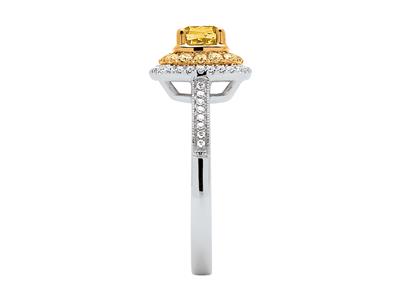 Anello Solitario, Diamanti Gialli Principessa 0,71 Ct E Diamanti Rotondi 0,22 Ct, Diamanti Bianchi 0,16 Cnco 18 Ct, Dito 52 - Immagine Standard - 2