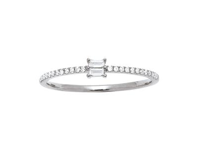 Anello Solitario Con Diamanti A Baguette E Rotondi Da 0,15 Ct, Oro Bianco 18 Kt, Dito 48 - Immagine Standard - 2