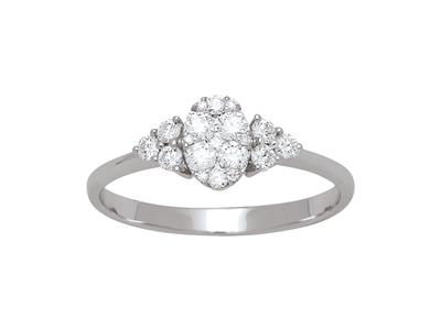 Anello Con Diamanti Da 0,40 Ct Con Montatura A Illusione, Modello Ovale, Oro Bianco 18 Kt, Misura Del Dit - Immagine Standard - 1