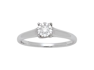 Solitario Con Diamante Illusione, 0,15 Ct, Oro Bianco 18 Kt, Dito 50 - Immagine Standard - 1