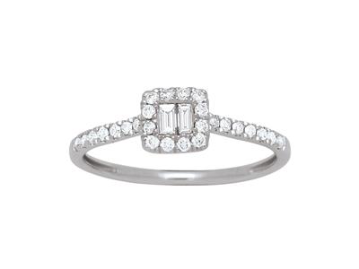 Anello Con Diamanti Baguette E Rotondi 0,26 Carati, Oro Bianco 18 Ct, Dito 48 - Immagine Standard - 1