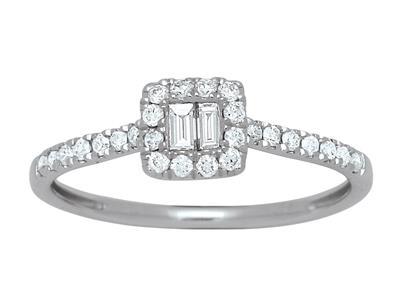 Anello Con Diamanti Baguette E Rotondi 0,26 Carati, Oro Bianco 18 Ct, Dito 48 - Immagine Standard - 2