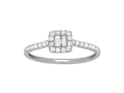 Anello Con Diamanti A Baguette E Rotondi Da 0,26 Ct, Oro Bianco 18 Kt,misura 56 - Immagine Standard - 1