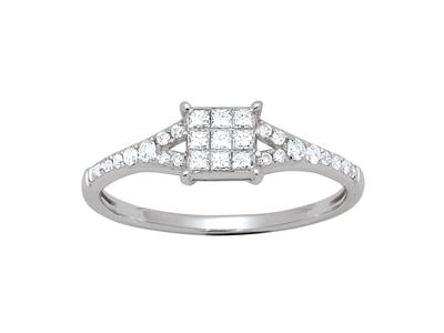 Anello Con Diamanti A Taglio Princess E Rotondo Da 0,35 Ct, Oro Bianco18 Kt, Dito 52 - Immagine Standard - 1