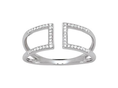 Anello Quadrato Dorso A Retro, Diamanti Da 0,12 Ct, Oro Bianco 18 Kt, Dito 52 - Immagine Standard - 1