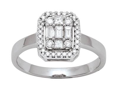 Anello Rettangolare Con Diamanti A Baguette E Rotondi Da 0,47 Ct, Oro Bianco 18 Kt, Dito 52 - Immagine Standard - 1