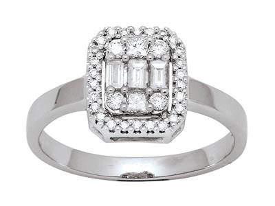 Anello Con Diamanti Baguette E Rotondi 0,47 Carati, Oro Bianco 18 Ct, Dito 54 - Immagine Standard - 1