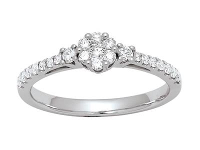 Anello Solitario Accompagnato Da Montatura Illusione, Diamanti Da 0,38ct, Oro Bianco 18 Kt, Dito 56 - Immagine Standard - 1