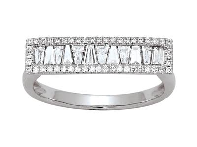 Anello Ligne, Diamanti Tondi E Baguette Da 0,47 Ct, Oro Bianco 18 Kt, Misura Del Dito 54 - Immagine Standard - 1