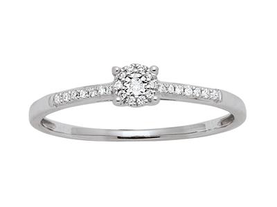 Anello Solitario Accompagnato Da Unincastonatura A Illusione, Diamanti Da 0,08 Ct, Oro Bianco 18 Kt, Mis