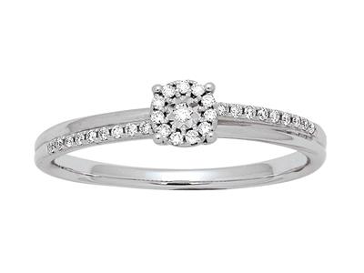 Anello Solitario Accompagnato, Montatura Con Illusione Di Diamanti Da 0,12 Ct, Oro Bianco 18 Kt, Misura D Dito 54 - Immagine Standard - 1
