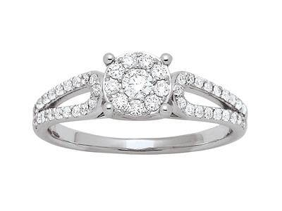 Anello Solitario Accompagnato Da Doppio Corpo Con Montatura Illusione,diamanti 0,40 Ct, Oro Bianco 18 Kt 4 - Immagine Standard - 1