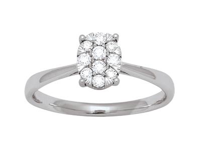 Anello Solitario Con Illusione Ovale, Diamanti Da 0,19 Ct, Oro Bianco 18 Kt, Misura Del Dito 54 - Immagine Standard - 1