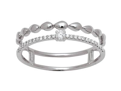 Anello Duo Solitario E Boule, Diamanti Da 0,13 Ct, Oro Bianco 18 Kt, Misura Del Dito 54 - Immagine Standard - 1