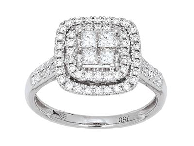 Anello Quadrato Con Corpo Incastonato, Diamanti 0,81 Ct, Oro Bianco 18kt, Misura Del Dito 58 - Immagine Standard - 1