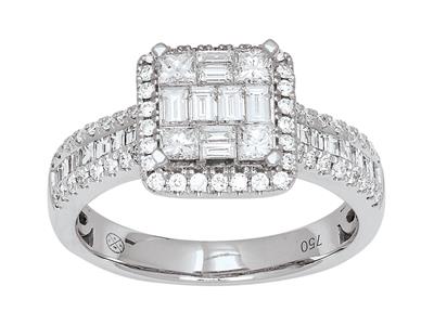 Anello Quadrato Con Corpo Incastonato, Diamanti 1,06ct, Oro Bianco 18k, Misura Del Dito 50 - Immagine Standard - 1
