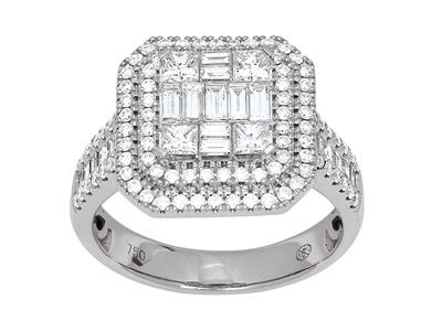 Anello Quadrato Con Corpo Con Incastonatura, Diamanti 1,41 Ct, Oro Bianco 18 Kt, Misura Del Dito 52 - Immagine Standard - 1