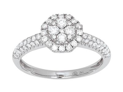 Anello Rotondo Con Corpo Illusionale Incastonato Con Diamanti Da 0,64 Ct, Oro Bianco 18 Kt, Misura Del Di - Immagine Standard - 1