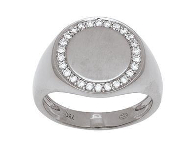 Anello Con Sigillo Rotondo, Diamanti 0,26 Ct, Oro Grigio 18k, Dito 53