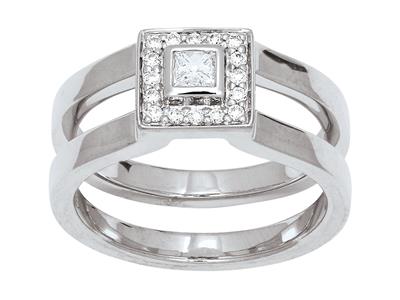 Anello Solitario Componibile, Diamante A Forma Di Principessa Centrale, Totale 0,25 Ct, Oro Grigio 18k, D
