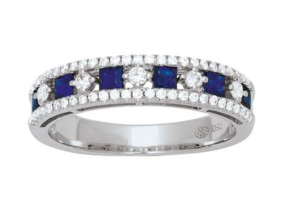 Anello Zaffiro Taglio Principessa 0,48 Ct E Diamanti 0,30 Ct, Oro Bianco 18 Ct, Dito 56 - Immagine Standard - 1