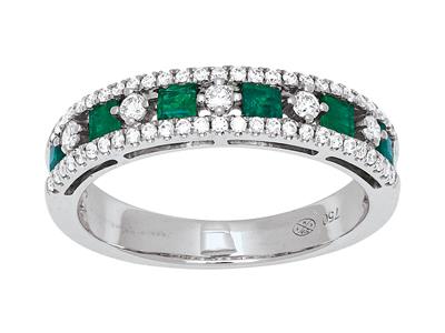 Anello Smeraldo Taglio Principessa 0,44 Ct E Diamanti 0,30 Ct, Oro Bianco 18 Kt, Dito 58