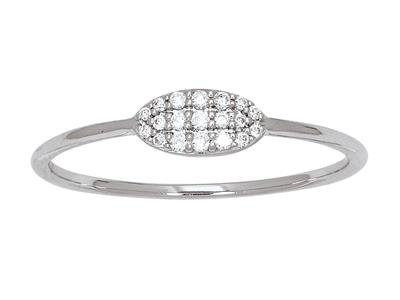 Anello Ovale Con Diamanti Da 0,08 Ct, Oro Bianco 18 Kt, Dito 48 - Immagine Standard - 1