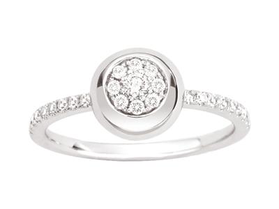 Anello Solitario Con Incastonatura A Cabochon Illusione, Diamanti 0,24ct, Oro Bianco 18k, Dito 52 - Immagine Standard - 1