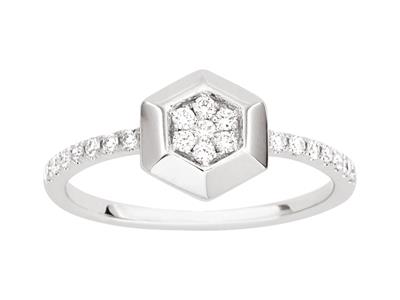 Anello Solitario Accompagnato Con Incastonatura Esagonale Illusion, Diamanti 0,18 Ct, Oro Bianco 18k, Dit - Immagine Standard - 1
