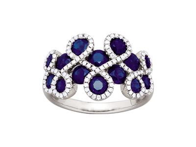 Anello Forma 8, Zaffiri 2,53 Ct E Diamanti 0,29 Ct, Oro Bianco 18 Kt, Dito 52 - Immagine Standard - 1