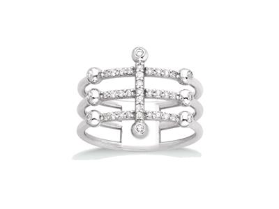 Anello Saturno 3 File Diamanti 0,29ct, Oro Bianco 18k, Dito 54 - Immagine Standard - 1