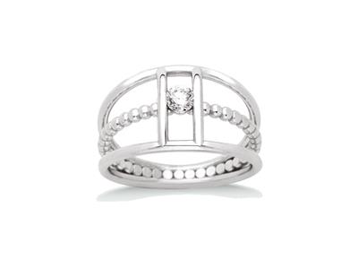 Anello Saturno Bombato A 3 File, Filo Perlato, Diamanti Da 0,15 Ct, Oro Bianco 18k, Dito 54 - Immagine Standard - 1
