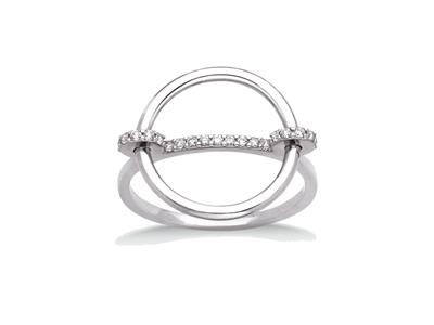 Anello Saturno Rotondo, Diamanti 0,11 Ct, Oro Bianco 18k, Dito 52 - Immagine Standard - 1