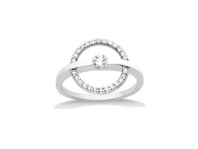Anello Saturno Con Diamanti Da 0,33ct Centro  Da 0,15 Ct , Oro Grigio 18 Kt, Dito 55 - Immagine Standard - 1
