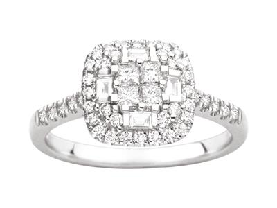 Anello Quadrato Con Corpo Incastonato, Diamanti Rotondi E Baguette 0,58 Ct, Oro Bianco 18 Kt, Dito 56