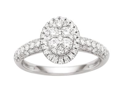Anello Ovale, Diamanti Rotondi 0,61 Carati, Incastonati, Oro Bianco 18 Carati, Dito 50 - Immagine Standard - 1