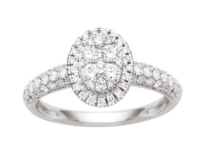 Anello Ovale Con Diamanti Rotondi 0,61 Ct, Montatura Incastonata, Oro Bianco 18k, Dito 56 - Immagine Standard - 1